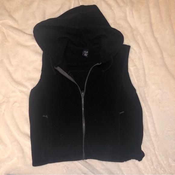 Y2K GAP Fleece Black Zip up Vest with Pockets and hood Size Medium - Picture 3 of 10